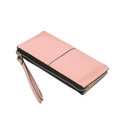 Women PU Patchwork Line Wallet Elegant Ultra Thin Wristlet Phone