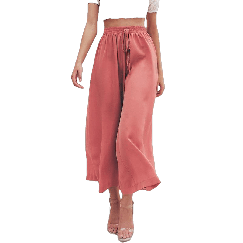 Elastic High Waist Wide Leg Solid Lace Up Trousers Street Wear Pants - Sheseelady