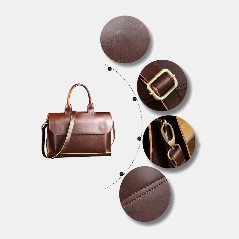 Men's Retro PU Leather Multi-Compartment Briefcase Messenger Bag