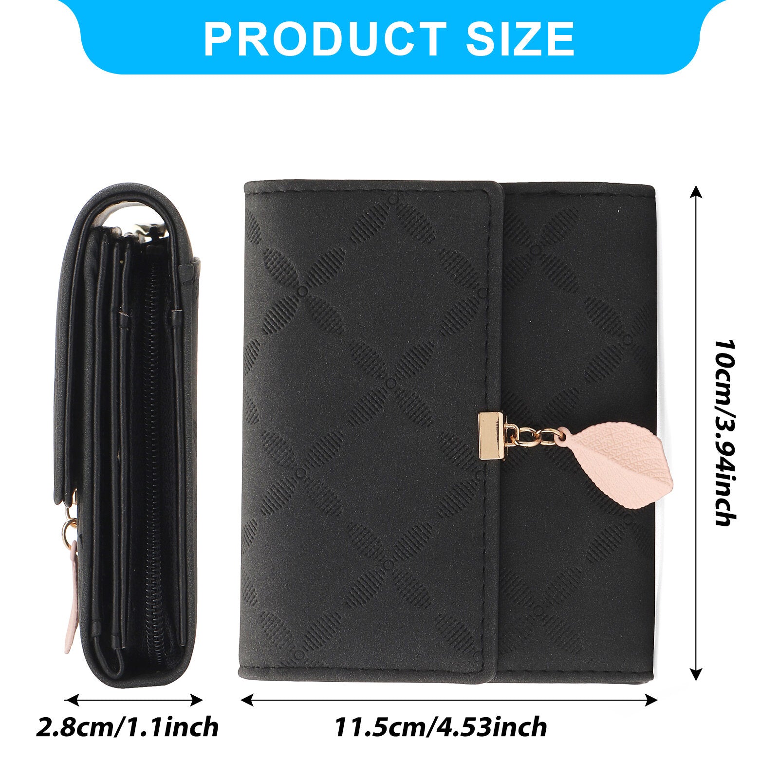 Women Artificial Leather Solid Color Leaves Embossing Wallet Multi-card Slot Coin Storage