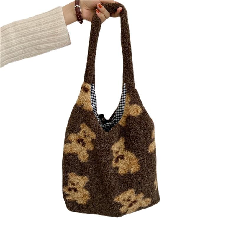 Casual Women's Fluffy Cotton Shoulder Bag For School Shopping