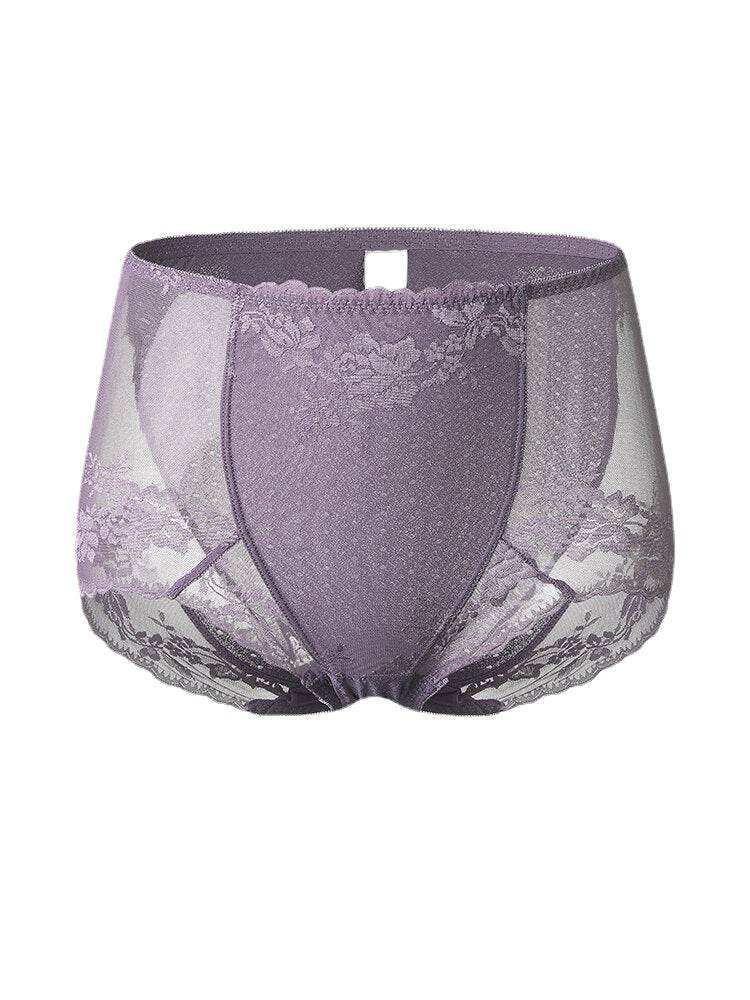 Women Translucent Lace See Through High Waist Thin Lingerie Panties