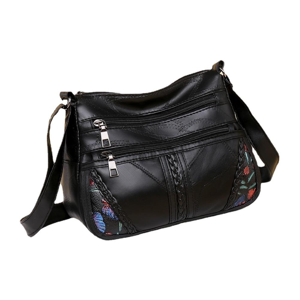 Fashionable Female Soft Leather Shoulder Bag With Floral Print