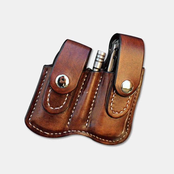 Men's Genuine Leather EDC Tooling Belt Bag for Outdoor Use