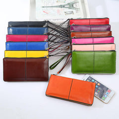 Women PU Patchwork Line Wallet Elegant Ultra Thin Wristlet Phone