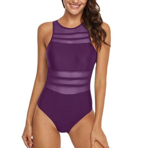 Sexy Ladies' High Neck Backless Mesh Swimsuit Plus Size One Piece