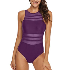 Sexy Ladies' High Neck Backless Mesh Swimsuit Plus Size One Piece