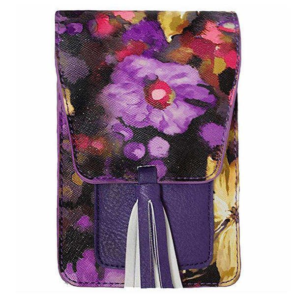 Women Casual Multi-Color Flower National Card Holder Phone Bag Crossbody