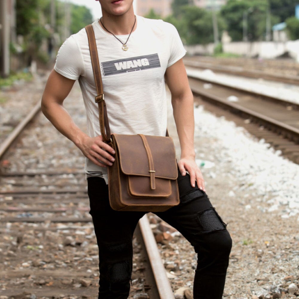 Men's Vintage PU Leather Crossbody Bag - Large Capacity, Multifunctional, Casual Shoulder Bag