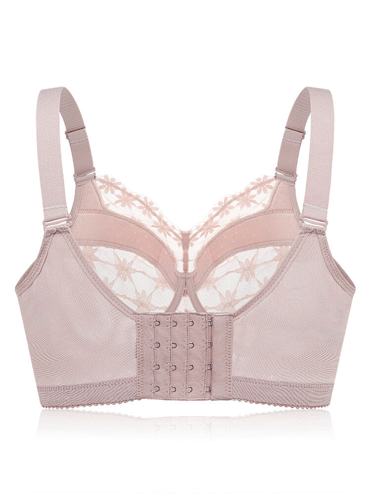 Lace See Through Full Coverage Gather Push Up Minimizer Bra