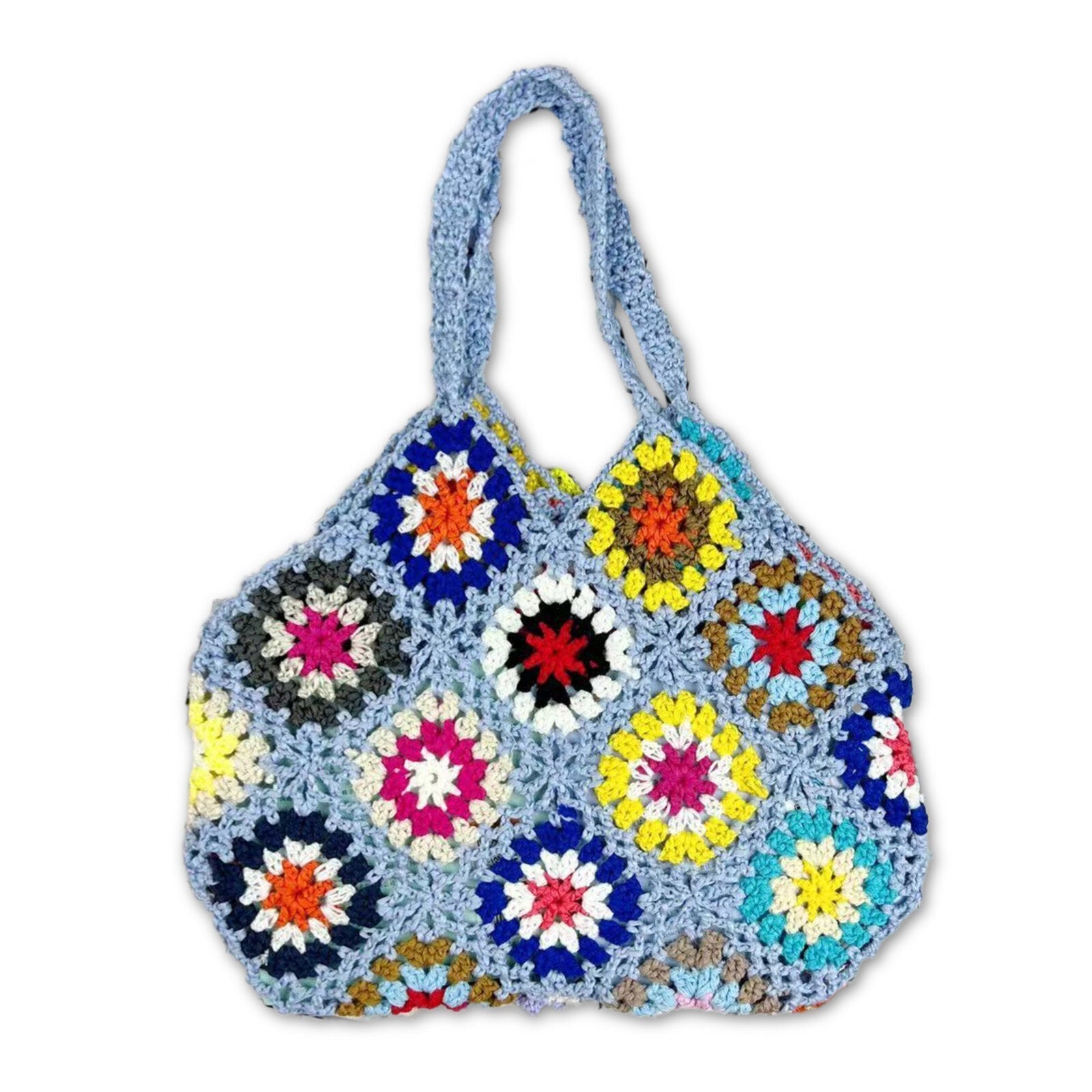 Women Handmade Crochet Ethnic Casual Handbag Mixed Floral Pattern Multifunctional Shoulder Bag Tote