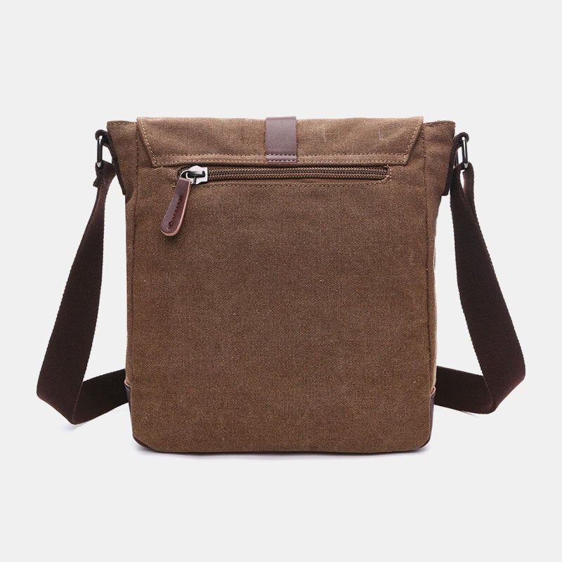 Men's Retro Canvas Leather Crossbody Bag with Back Zipper and Large Capacity