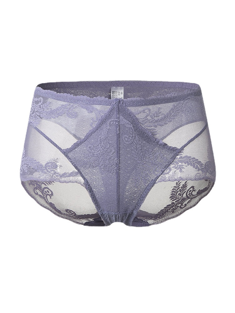 Women's High Waist Floral Lace Lingerie Panties - Breathable & See-Through
