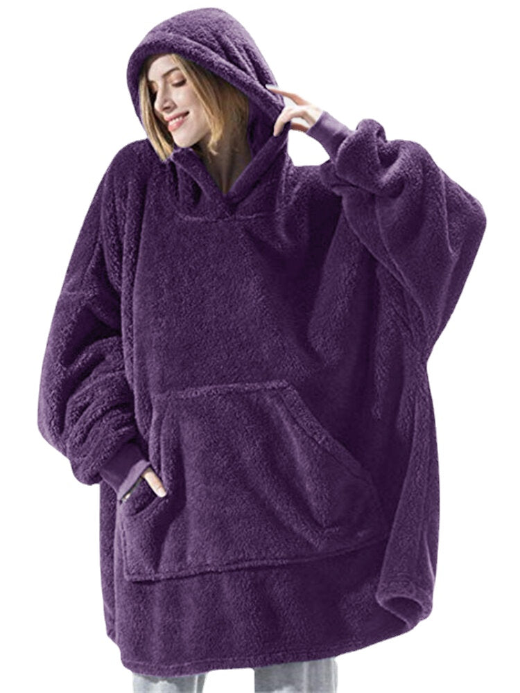 Women's Oversized Plush Blanket Hoodie Robe with Pocket - Warm Sleepwear