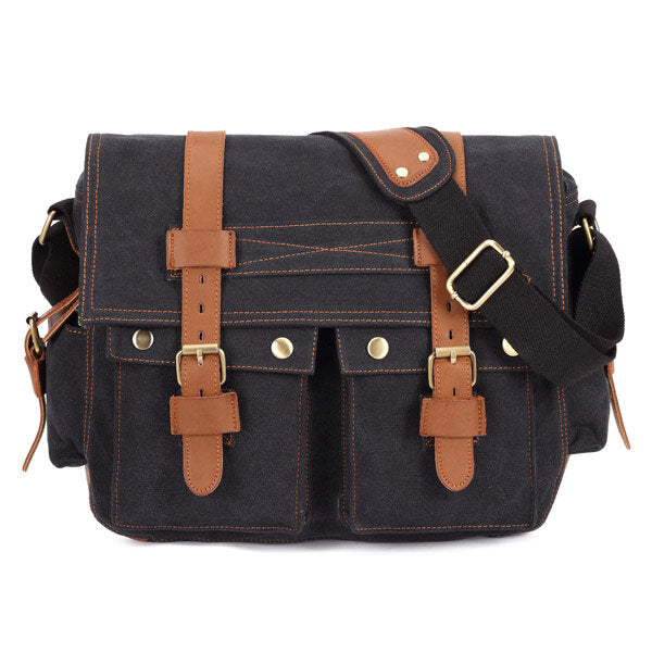 Men's Canvas Leather Casual Crossbody Messenger Bag for Outdoor Use