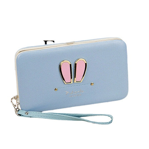 Women Candy Color Rabbit Long Wallet Card Holder Multi-function Phone Case For Iphone Huawei Samsung