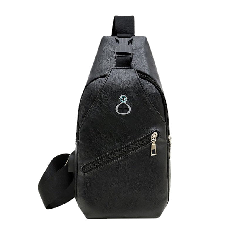 Men's Retro PU Leather Business Chest Bag with USB Charging