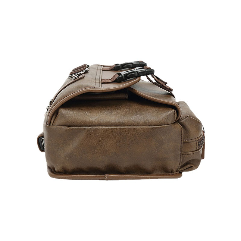 Men PU Leather Vintage Multifunction Earphone Hole USB Charging Crossbody Bag Chest Bag Sling Bag