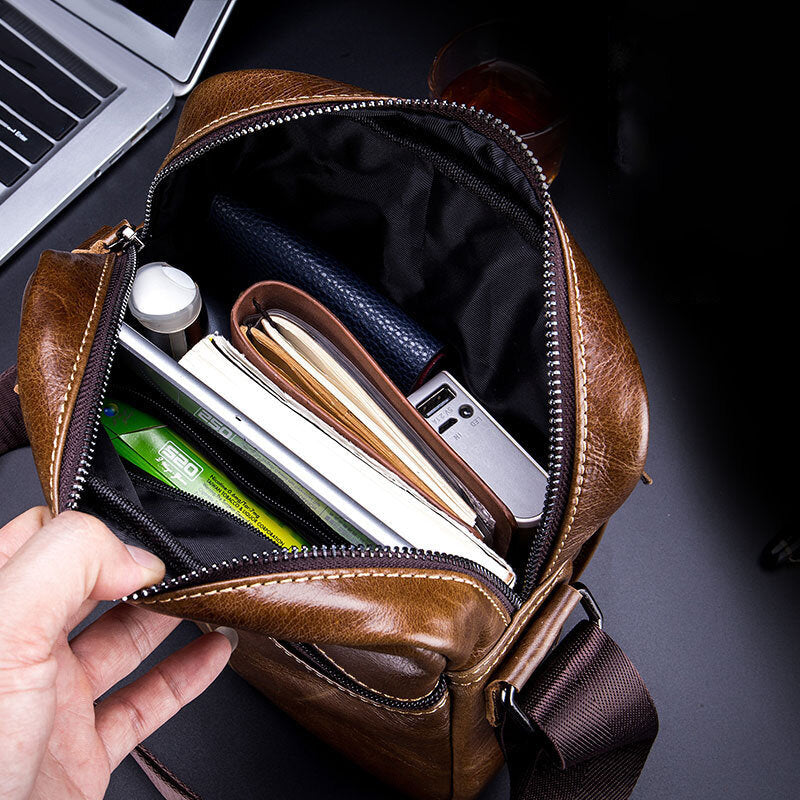 Men's Genuine Leather Retro Business Crossbody Shoulder Bag