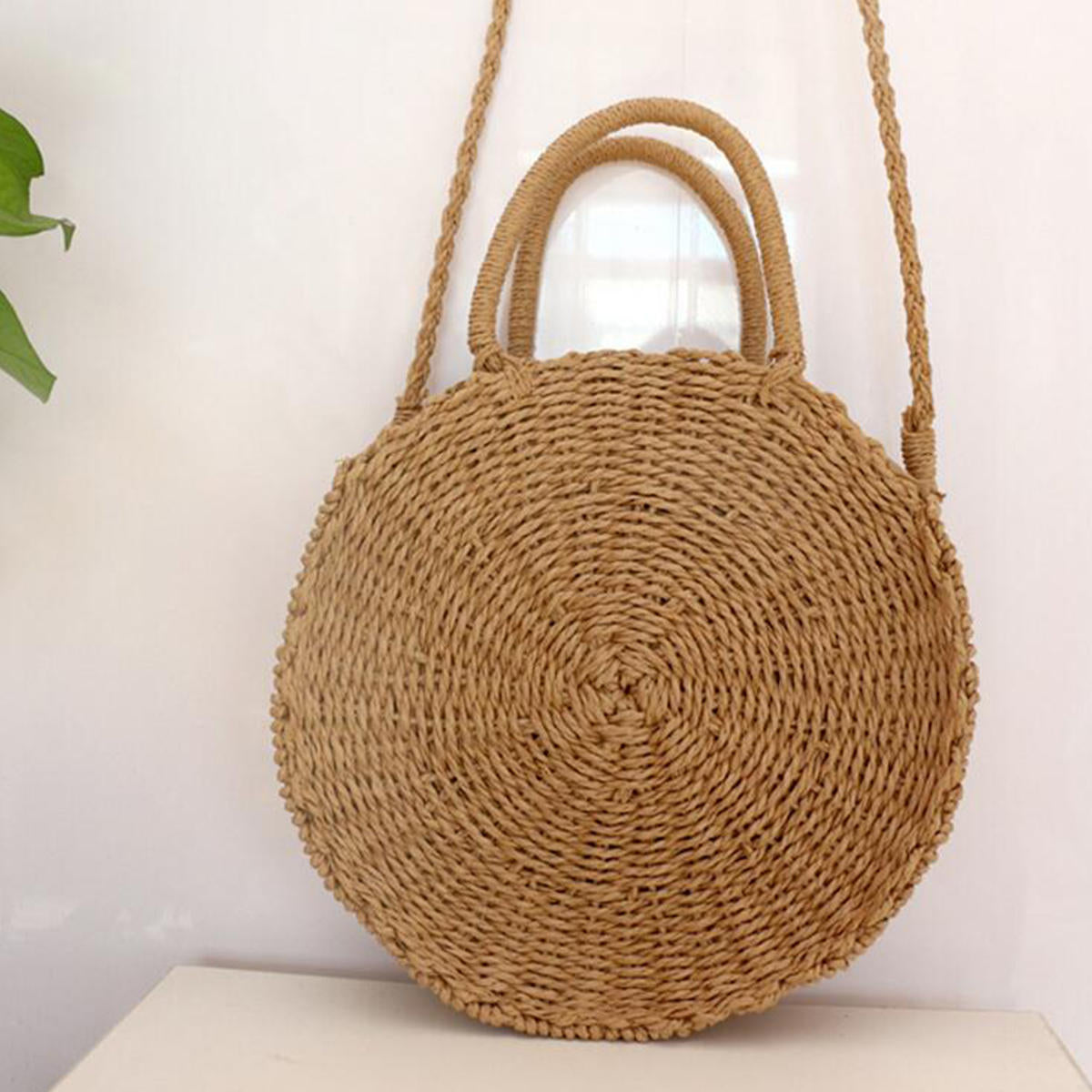 Round Women Girls Straw Rattan Bag Circle Handbag Handwoven Summer Beach Bali