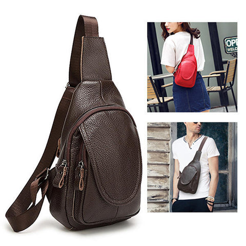 Men Women Genuine Leather Chest Bag Fashion Retro Casual Crossbody with 3 Colors