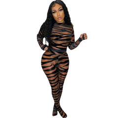 Sexy Stripes High Waist Tight Mesh Jumpsuit