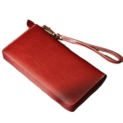 Women Rfid Antimagnetic Genuine Leather Zipper Wallet Multi-layer Card Holder Phone Bag Purse