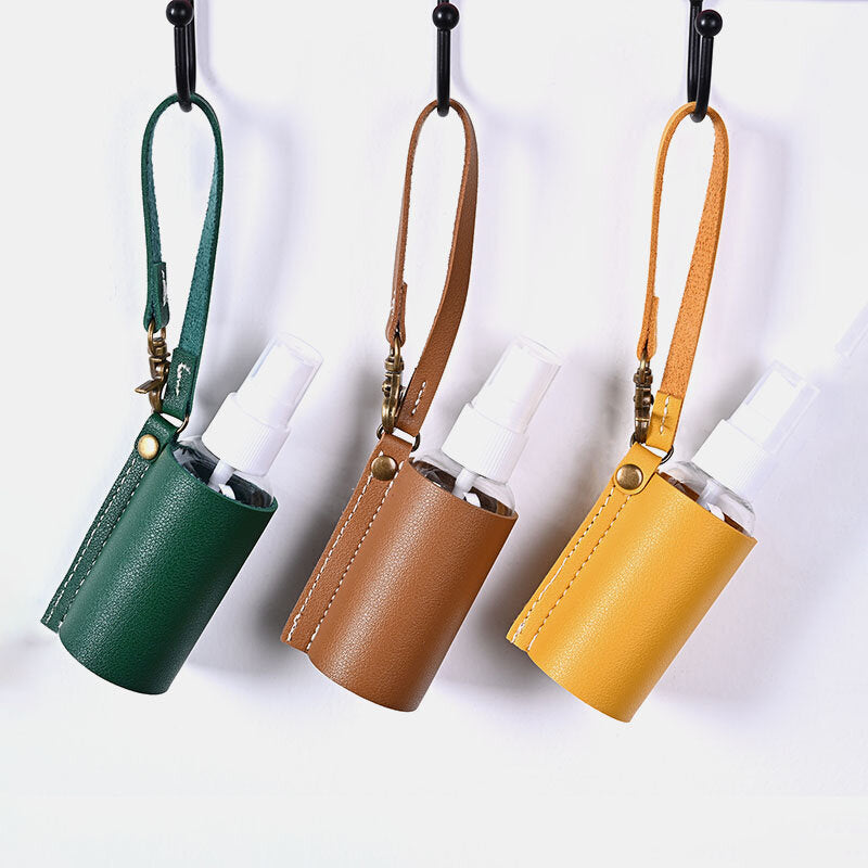 Women Faux Leather Casual Portable Solid Color Disinfectant Keychain Pendant Bag Accessory