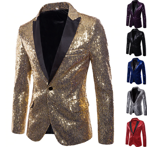 Stylish Shiny Men's Single Button Blazers With Sequin For Stage