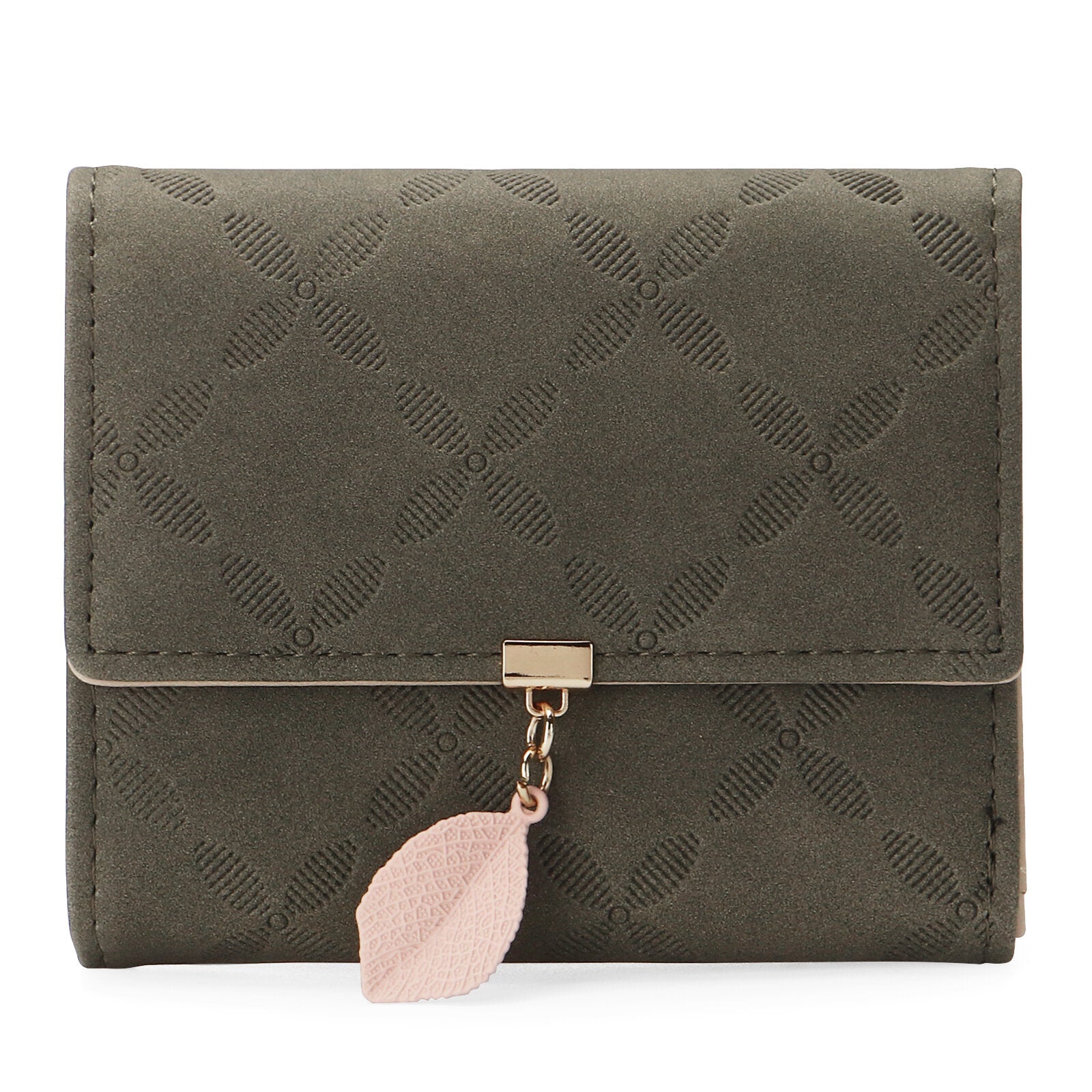 Women Artificial Leather Solid Color Leaves Embossing Wallet Multi-card Slot Coin Storage