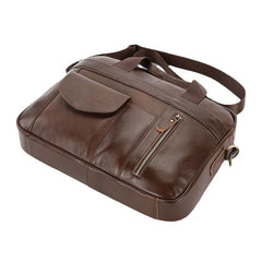 Men's Vintage Leather Laptop Bag 14" Multi-pocket Briefcase Crossbody Shoulder Handbag