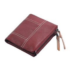 Women Genuine Leather Bifold Hasp Zipper Short Multi-Card Slots Coin Purse Money Clip Wallet