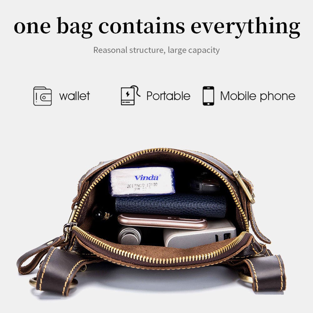 Men's Leather Anti-theft Waterproof Phone Bag, Vintage Crossbody & Waist, Fits 6.5" Devices
