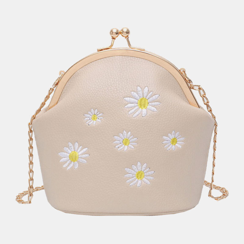 Women Daisy Embroidery Chains Hasp Crossbody Bag Shoulder