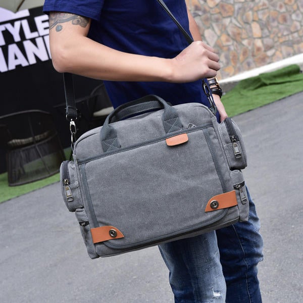 Men's Canvas Casual Business Large Capacity Crossbody Handbag