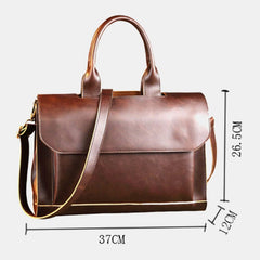 Men's Retro PU Leather Multi-Compartment Briefcase Messenger Bag