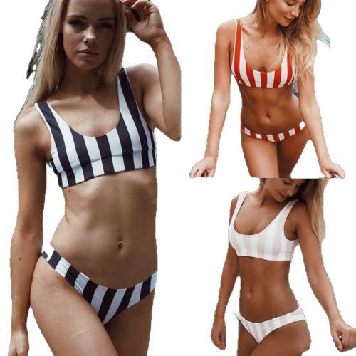 Bikini Set Women Swimwear Hot Stripes Push Up Padded Swimsuit Women Bathing Suit Beachwear Brazilian Biquini New - Sheseelady