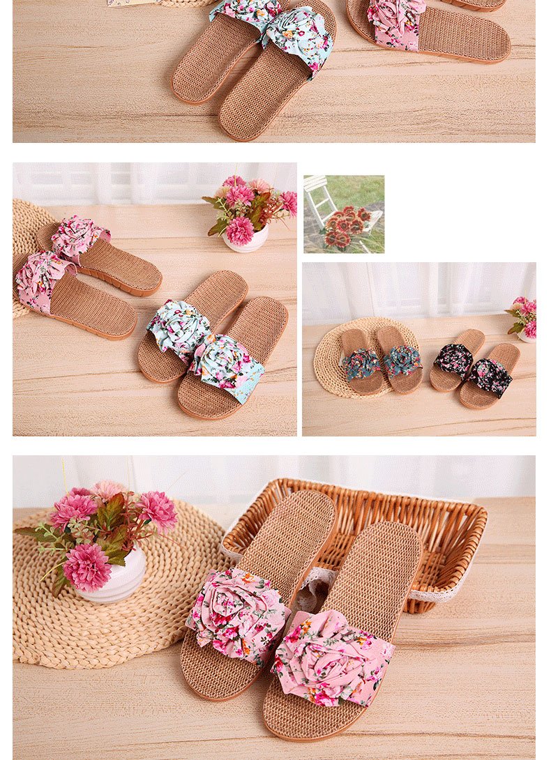 Hot Marketing Summer Bathroom Slipper Indoor Home Women Shoes Hemp Sandals Flower Decoration Shoe Girl - Sheseelady