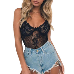 Mulheres Bodysuit sexy curvam laço cova de bordado floral fora cadarço Bodysuit macacão de verão de macacão branco preto