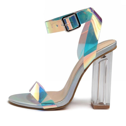 Stylish Sexy Women's PVC High-heeled Sandals With Transparent Strappy Buckle
