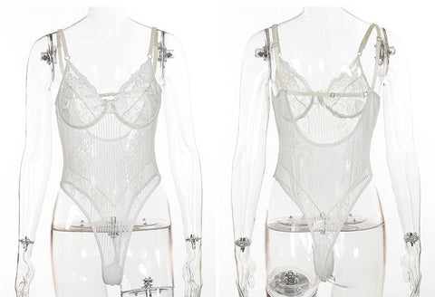 Stylish Sexy Ladies' Sheer Lace Bodysuit With Embroidery Pattern