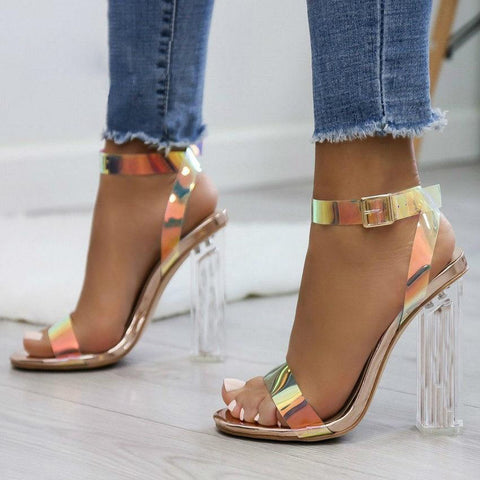 Stylish Sexy Women's PVC High-heeled Sandals With Transparent Strappy Buckle