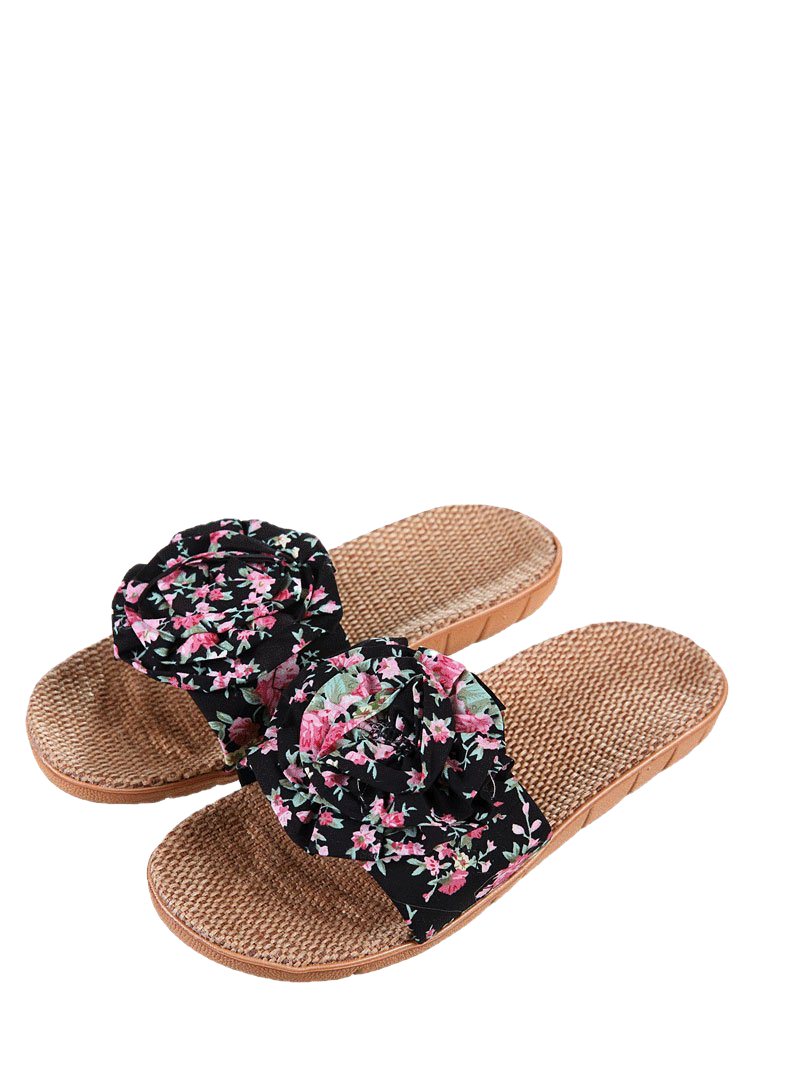 Hot Marketing Summer Bathroom Slipper Indoor Home Women Shoes Hemp Sandals Flower Decoration Shoe Girl - Sheseelady