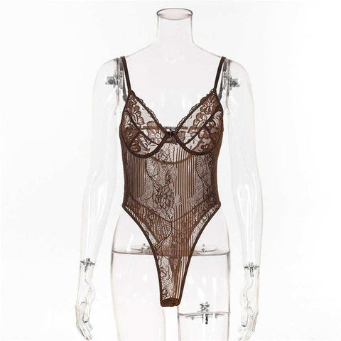 Stylish Sexy Ladies' Sheer Lace Bodysuit With Embroidery Pattern