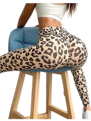 Women's Elasticity Ankle-Length Polyester Sports Leopard Pants For Yoga