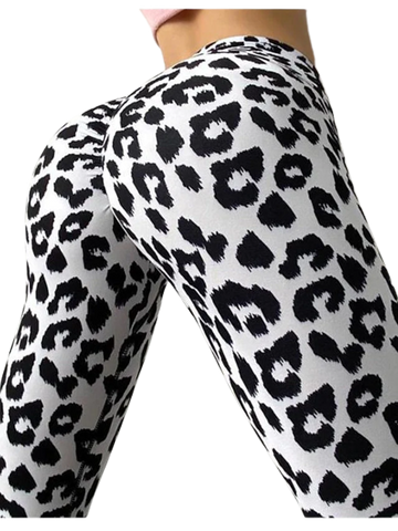 Women's Elasticity Ankle-Length Polyester Sports Leopard Pants For Yoga