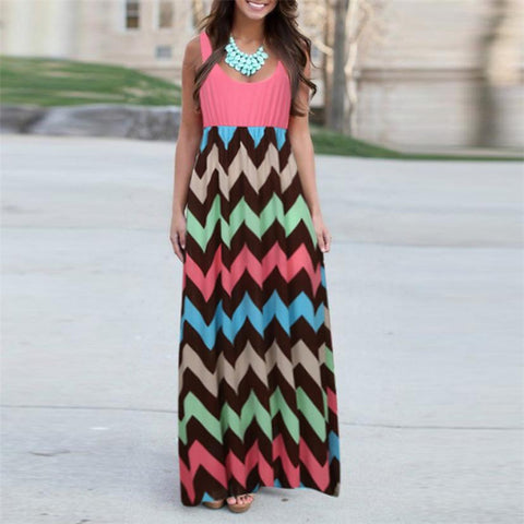 Bohemian Style Casual Ladies' Striped Long Dress For Beach Summer