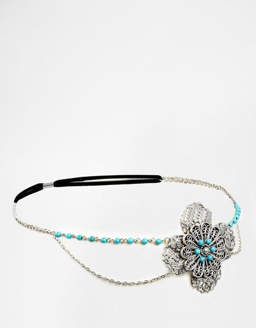 India Bohemian Gold Metal Leaves Tassel Rhinestone Head Chain Hair Jewelry For Women - Sheseelady