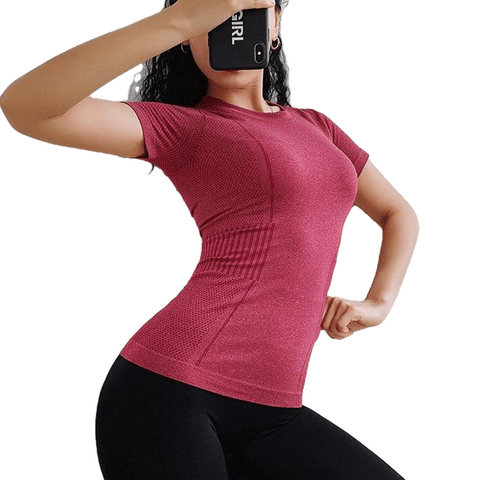 Female Breathable Seamless Short Sleeve Workout T-shirt For Yoga