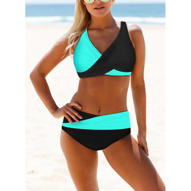 Elegant Hotties' Split High Waist Push Up Swimsuit With Cross Bandage